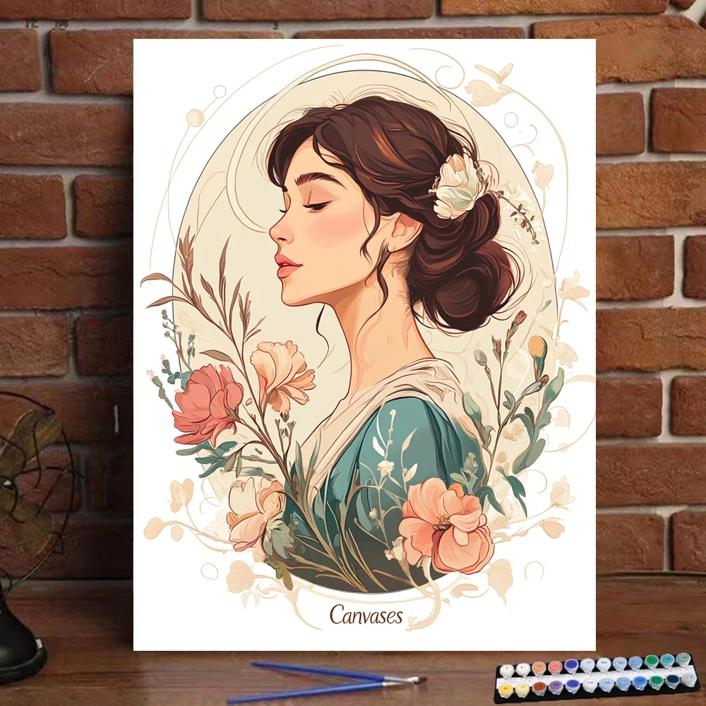 

Картина по номерам Девушка в окружении цветов. Цифровая картина ручной работы для взрослых и детей. Подарок. Украшение стены D.