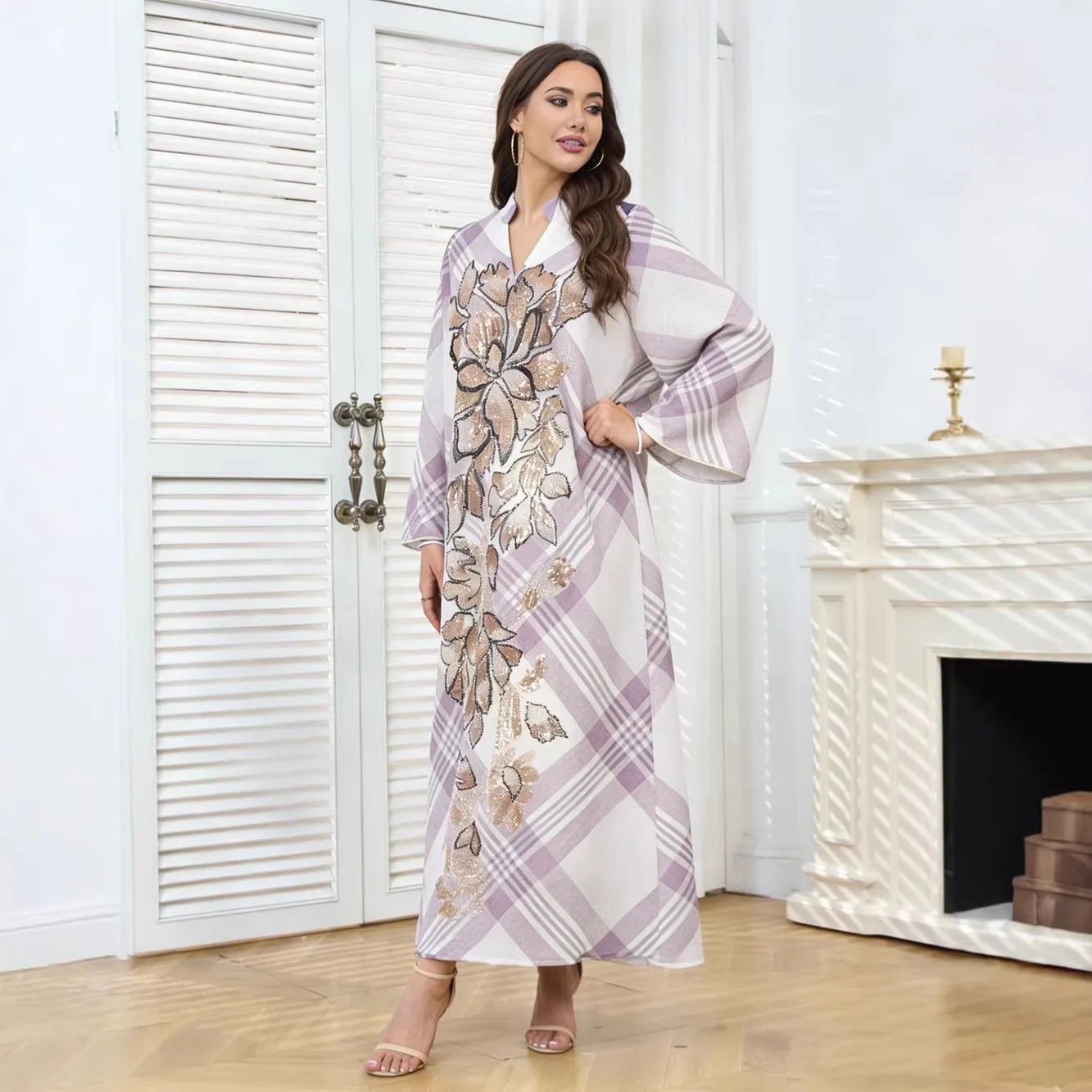 

Abayas Eid Women Abaya Dress Jalabiya Muslim Party Dresses Sequins Islam Vestidos Arab Long Robe Ramadan Morocco Dubai Kaftan