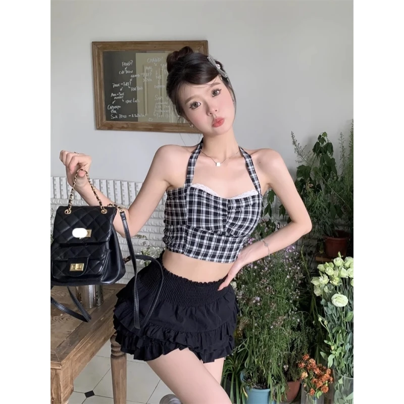 

T Shirt For Women Black Lattice Off Shoulder Vintage Personalized Trend Fashion Y2K Style Summer 2023 New Female Clothing Tops