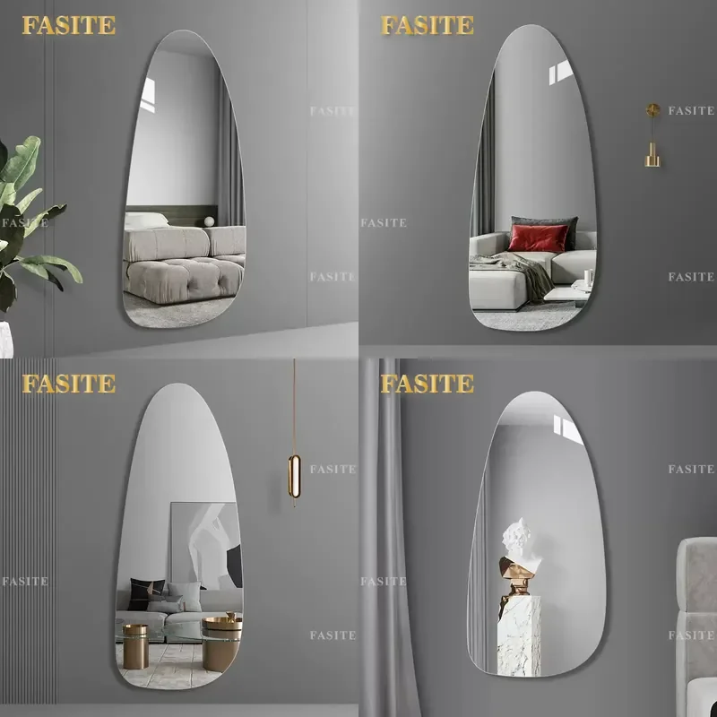 For Frameless Full Length Mirror Irregular Shaped Decorative Wall Mirror HD Glass No Punching Adhesive for Living Room