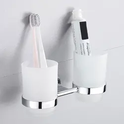 Wall Mounted Double Mouthwash Cup Holder Single Stainless Steel Bathroom Lavatory Toothbrush Matte Chrome Articles of daily use