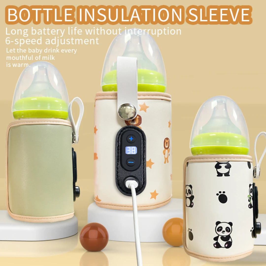 Couvercle isolant USB pour bouteille de bébé, 6 niveaux de réglage, matériau en cuir, gobelet d'eau, adapté à la plupart des bouteilles