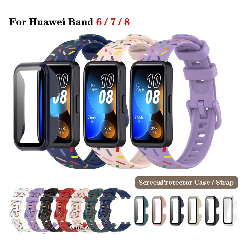 For Huawei Band 9 8 7 6 Tempered Glass Screen Protector Case Silicone Strap For Honor band 6 Replacement Accessories