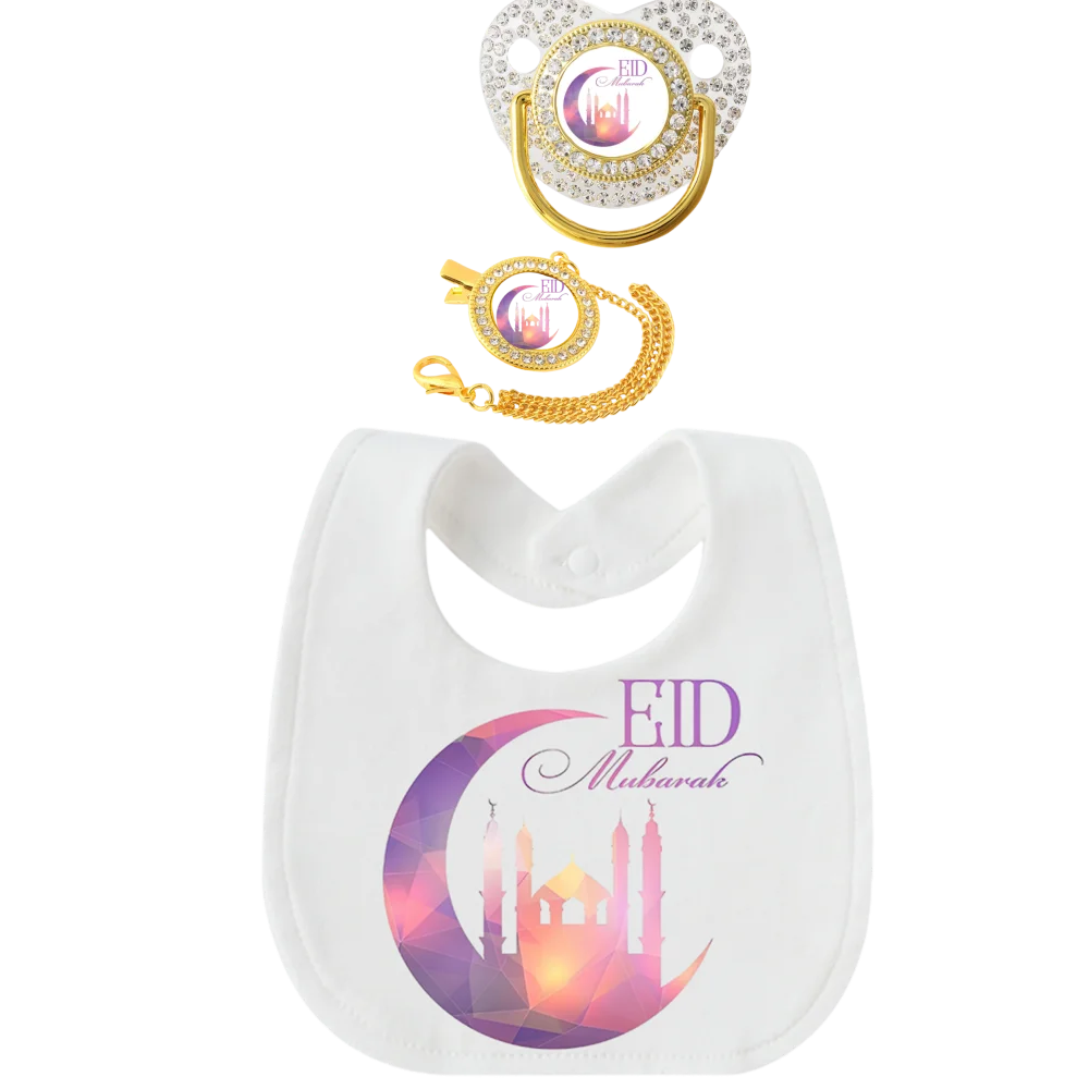 Islamic Pattern Infant Bib Bandana Drool Bib with Pacifier Silicone Nipple Soother Clip Holder Strap Cotton Soft 0-12 Months