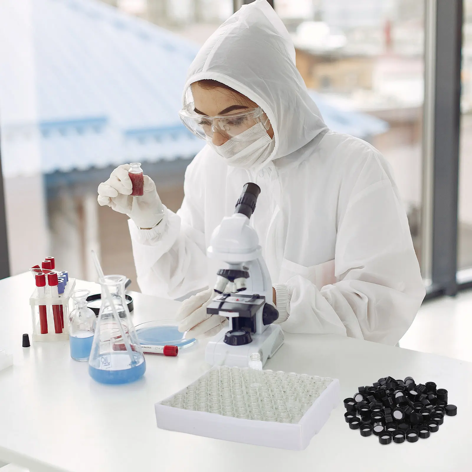 100Pcs Glass Sample Bottles Screw Cap Clear Vials Laboratory Storage Leakproof Small Glass Bottles for Liquid Samples