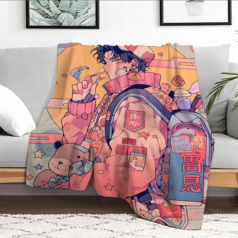 

Street fashion handsome anime boy Throw Blanket Aesthetic Art Flannel Blanket Portable Home Travel Camping Sofa Picnic Thickenin
