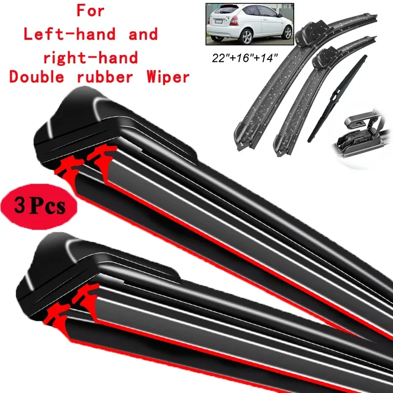 

Car Wiper Front & Rear Wiper Blades Set Kit For Hyundai Accent Verna MC 2005 - 2010 Windshield Windscreen Window 22"+16"+14"