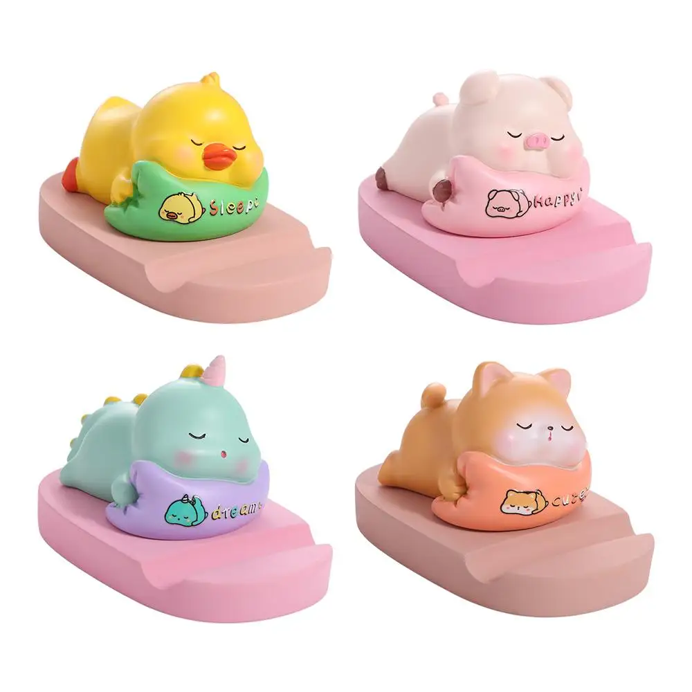 Cartoon Cute Lazy Mobile Phone Holder Home Office Resin Desktop Decoration  Animal Pig  Duck  Doll  Mobile Phone Stand