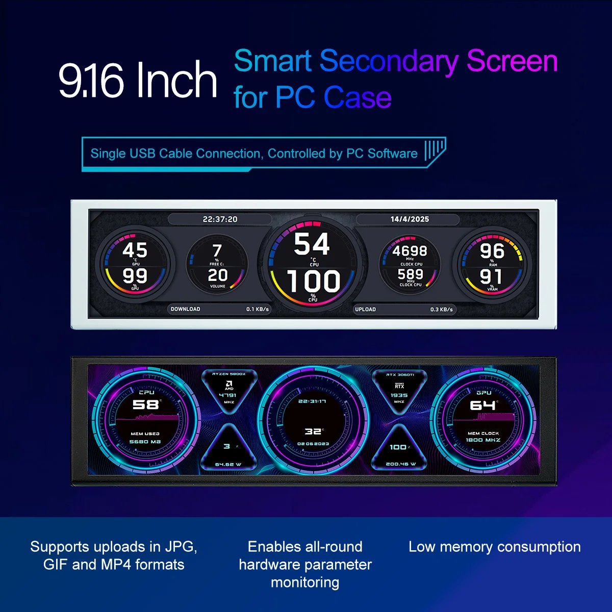 916-usb-pc-case-secondary-screen-hardware-monitoring-custom-theme-display-for-gaming-chassis-diy