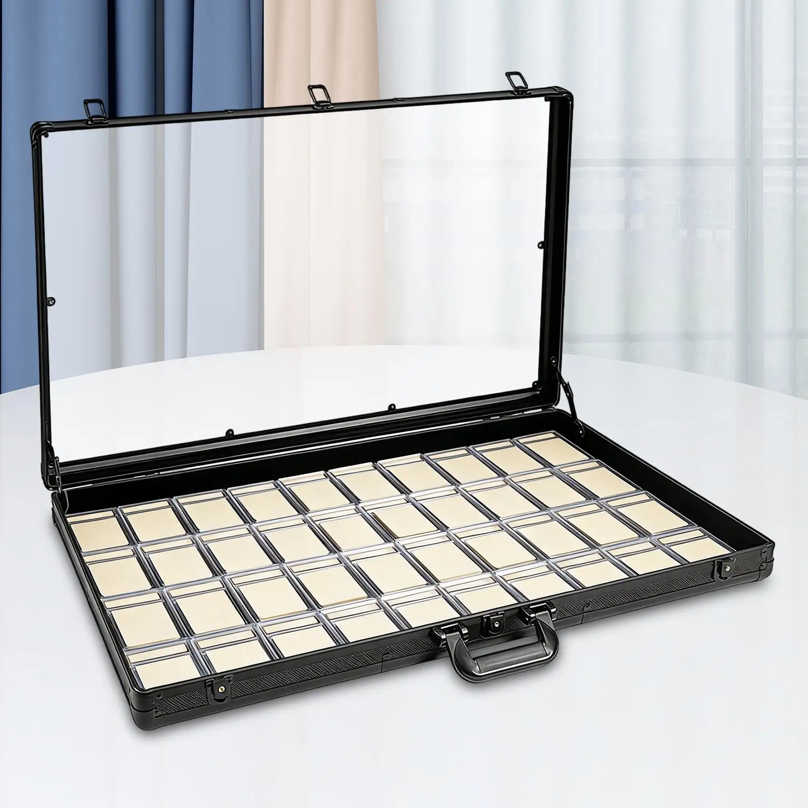 Lockable Trading Card Showcase Box with Portable Handle for Sports Cards and Badge Display