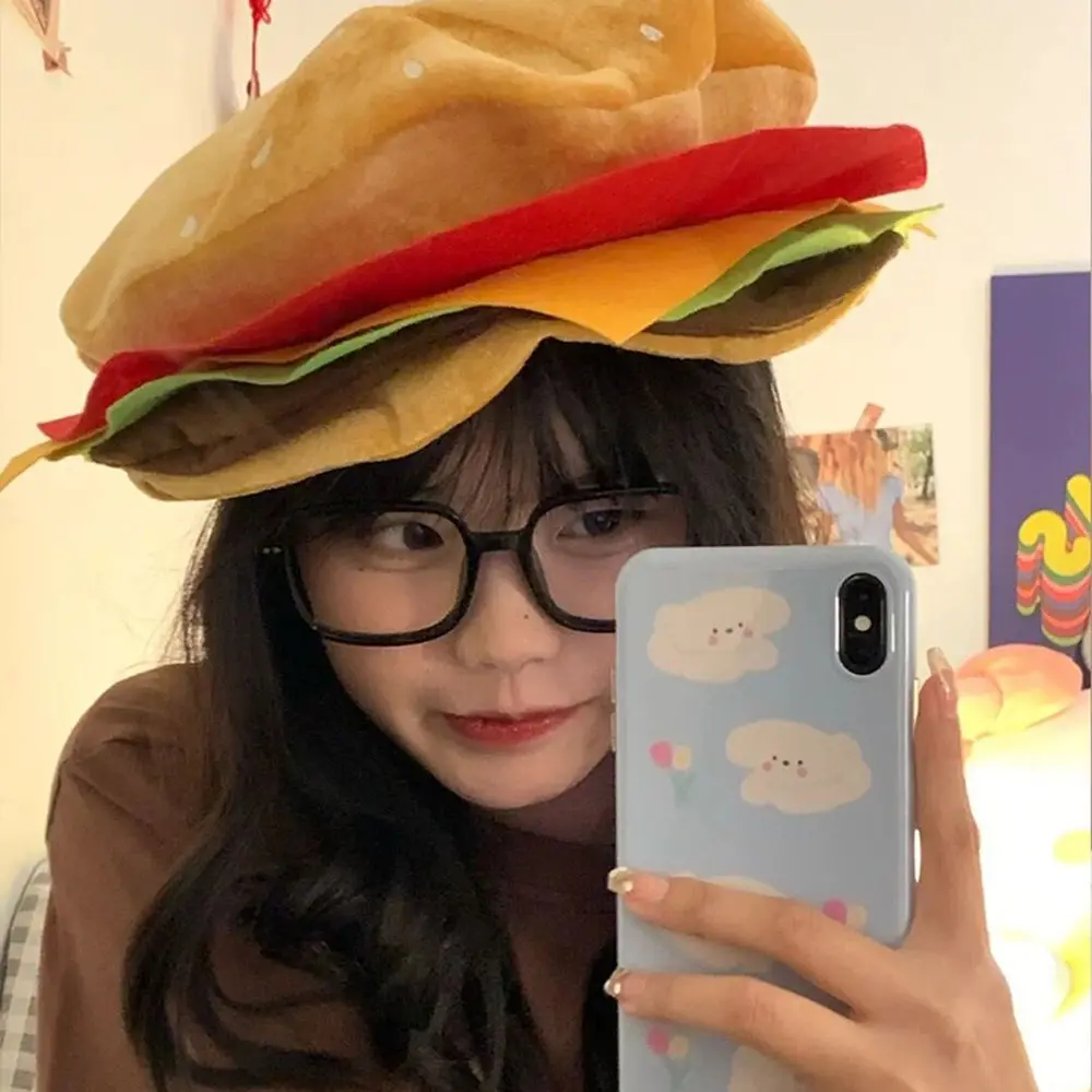 Creativity Decorative Burger Hat Cute Soft Burger Headgear Comfortable Unisex Performance Prop Hat Halloween Party