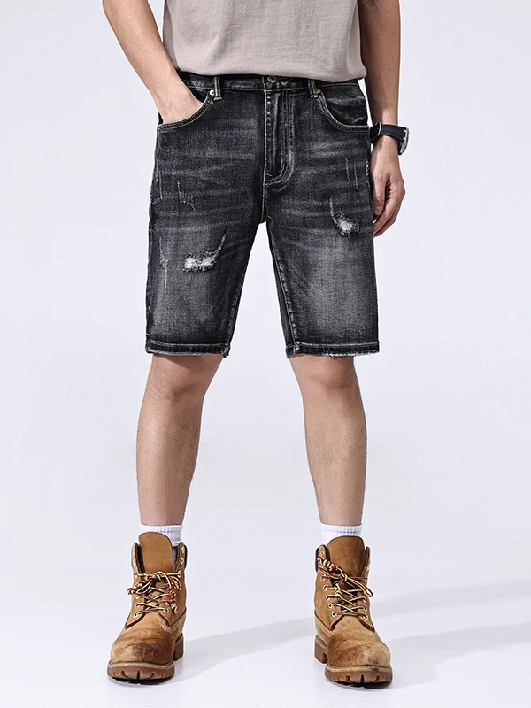 

Retro American High Street Men's Skinny Straight Casual Jeans orts Cotton Stretch Fabric Wear Resistant Summer Faion