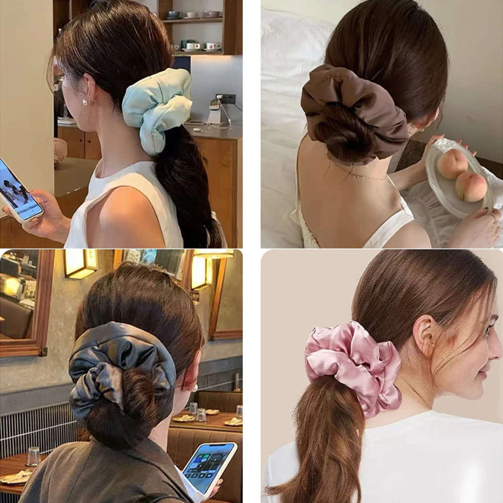Large Solid Silk Elastic Hair Band Rope Tie Korean Women Girls Ponytail Hair Curlers Hair Styling Tools Fashion Hair Accessories
