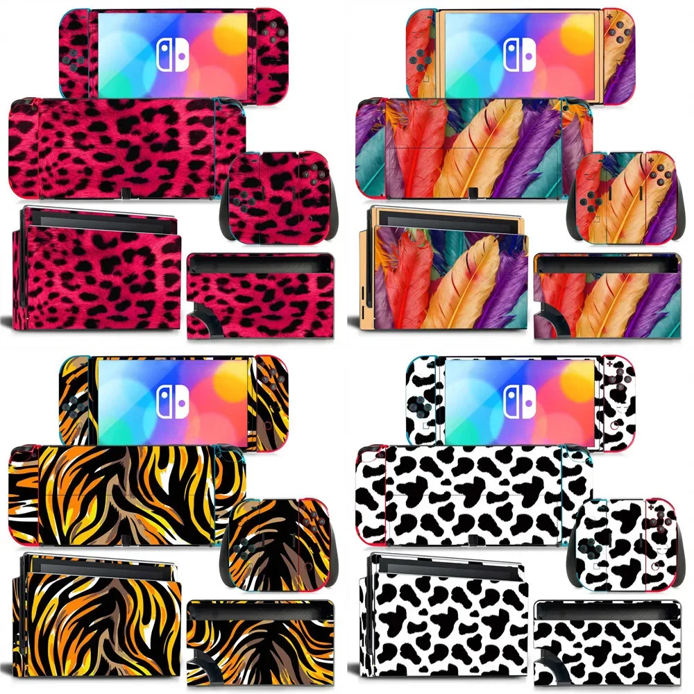 For Nintendo Switch OLED Skin Sticker Leopard Print Theme Vinyl Decal Durable Bubble-Free Protective Wrap for Console & Joy-Con