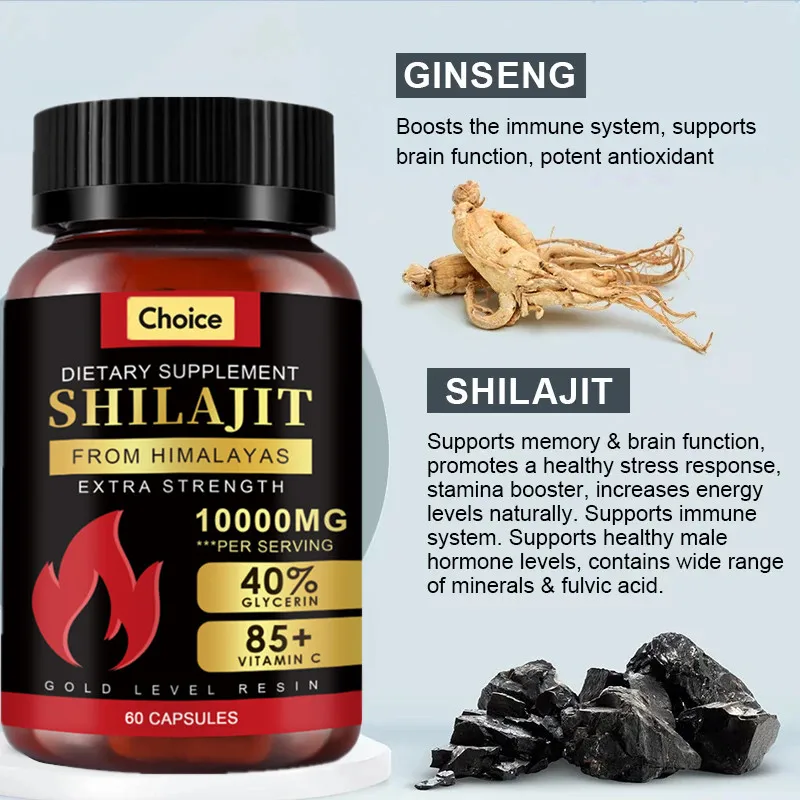 Original Shilajit Capsules 10000mg High Purity Mineral Supplement Pure Shilajit with 85+ Trace Minerals Enhance Men Performance