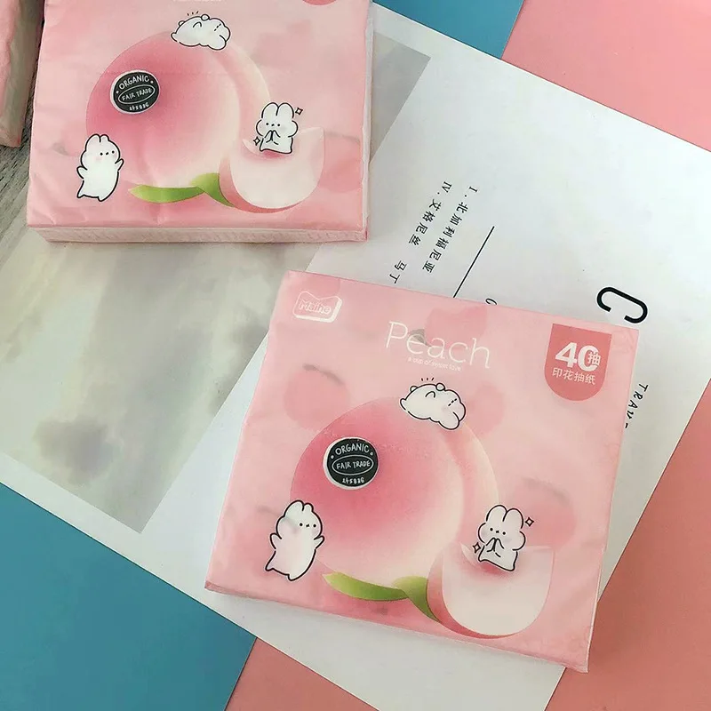 A small Portable Bag of Tissue Wettable 3 Layers of Odorless Virgin Wood Pulp Tissue Peach Printed Toilet Paper Colored Napkins