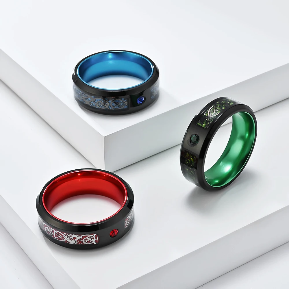 خاتم التنين الفولاذ المقاوم للصدأ Nibelungen المؤكسد الألومنيوم البطانة الرجال القوطية مجوهرات هيبوالرجينيك جريئة اكسسوارات للرجال #4