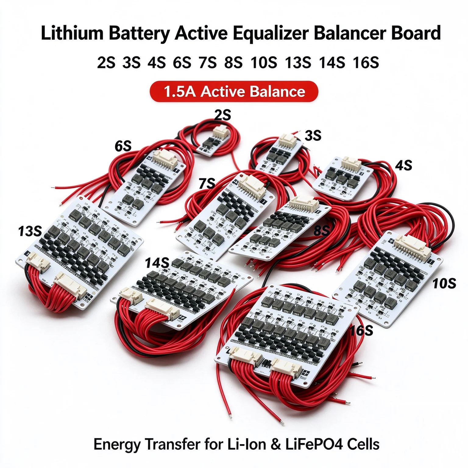 2S-16S 1.5A Active Equalizer Lithium Battery Balancer Board 4S 7S 8S 10S 13S 14S Energy Transfer 12V 24V 36V 48V BMS Protection