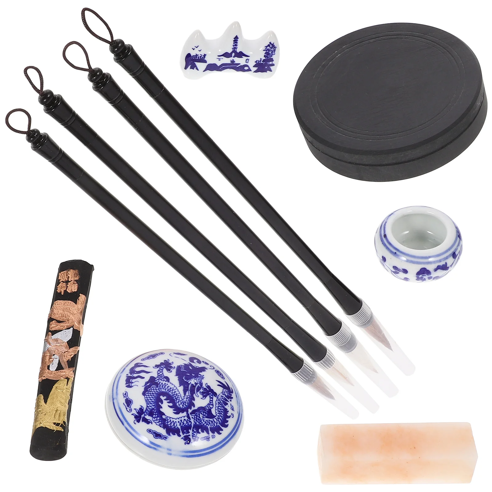 Chinese Four Treasures of The Study Set Traditional Writing Brush Ink Stick Paper Inkstone Calligraphy Brush Set for Beginners