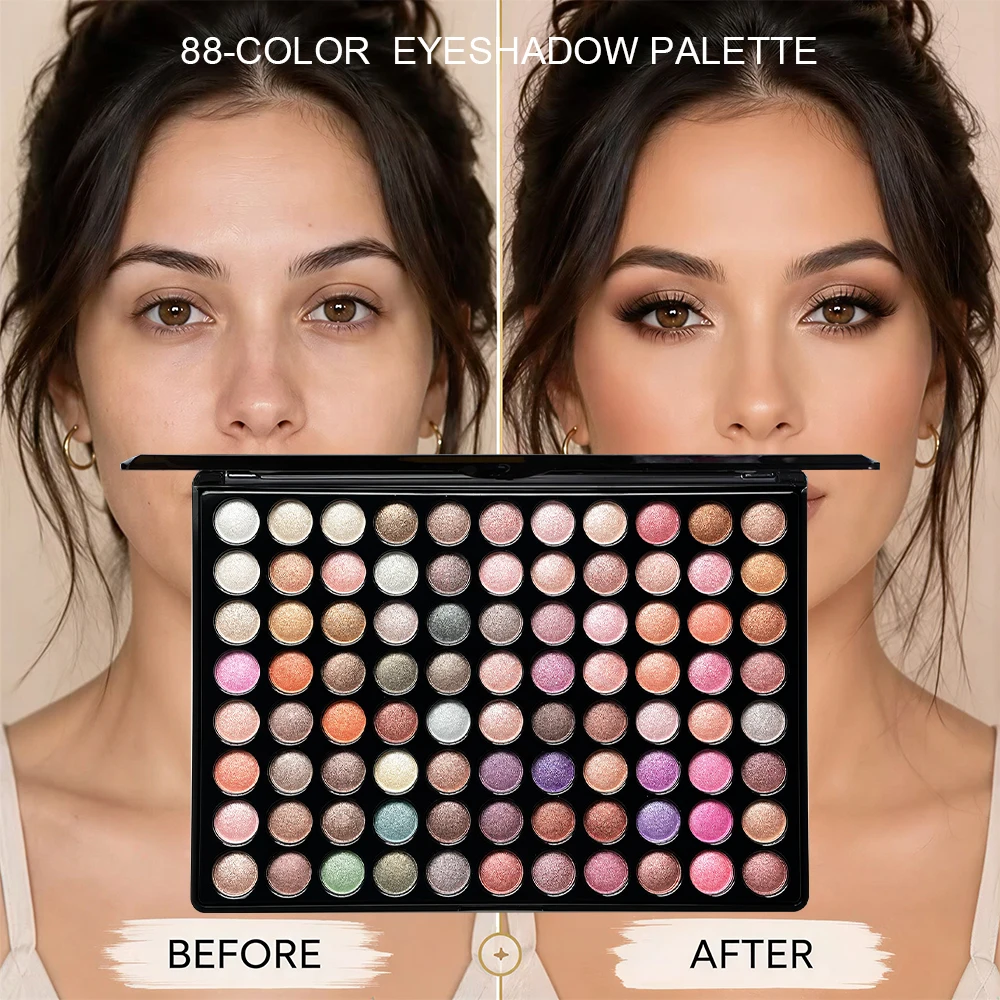 88 Colors Eyeshadow Palette Set With 1pc Free Double‑Ended Eyeshadow Brush,Matte Shimmer Large Makeup Palette for Daily Stage