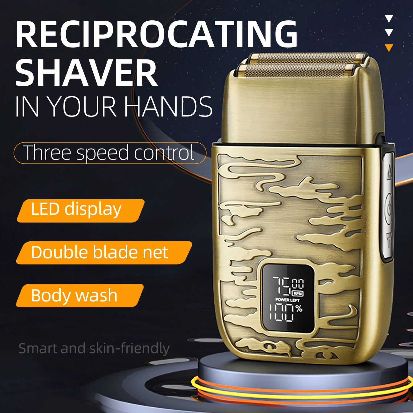 KIKIDO 2-Blade Electric Shaver IPX6 Waterproof Beard Trimmer Rechargeable Razor Wet Dry Head Bald Shaving Machine for Men KK2010