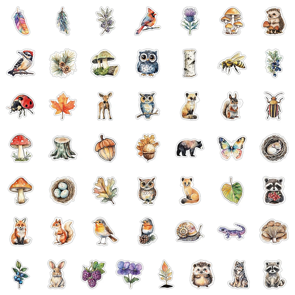 10/30/50/100 Uds. Pegatinas de animales del bosque de dibujos animados Retro pegatina de grafiti de acuarela divertida para ordenador portátil diario bicicleta calcomanías para teléfono al por mayor