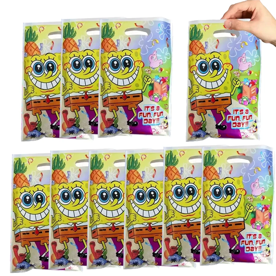 

10/20/30pcs Spongebob Birthday theme Gift Bag Anime Figures Candy Bag Packaging Giveaway Party Favors Children Gifts Sup