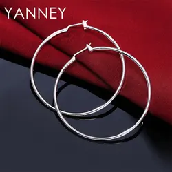 925 Sterling Silver Earrings Woman Fashion 50MM Simple Circle Earrings For Engagement Jewelry Hip Hop Girls Gifts Wholesale