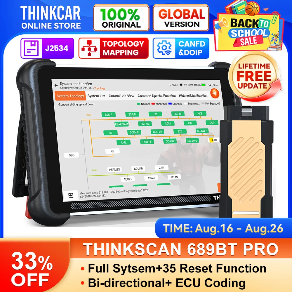 THINKCAR THINKSCAN 689BT PRO Car Diagnostic Tools 35 Reset Topology Mapping J2534 CAN FD DOIP OBD2 Scanner Lifetime Free Update