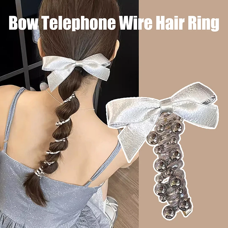 Sweet Bow Knot Telephone Wire Hair Loop Spiral Coil Rubber Band Elastic Hair Bands High Elastic Braid Hair Ring Fashion Headwear