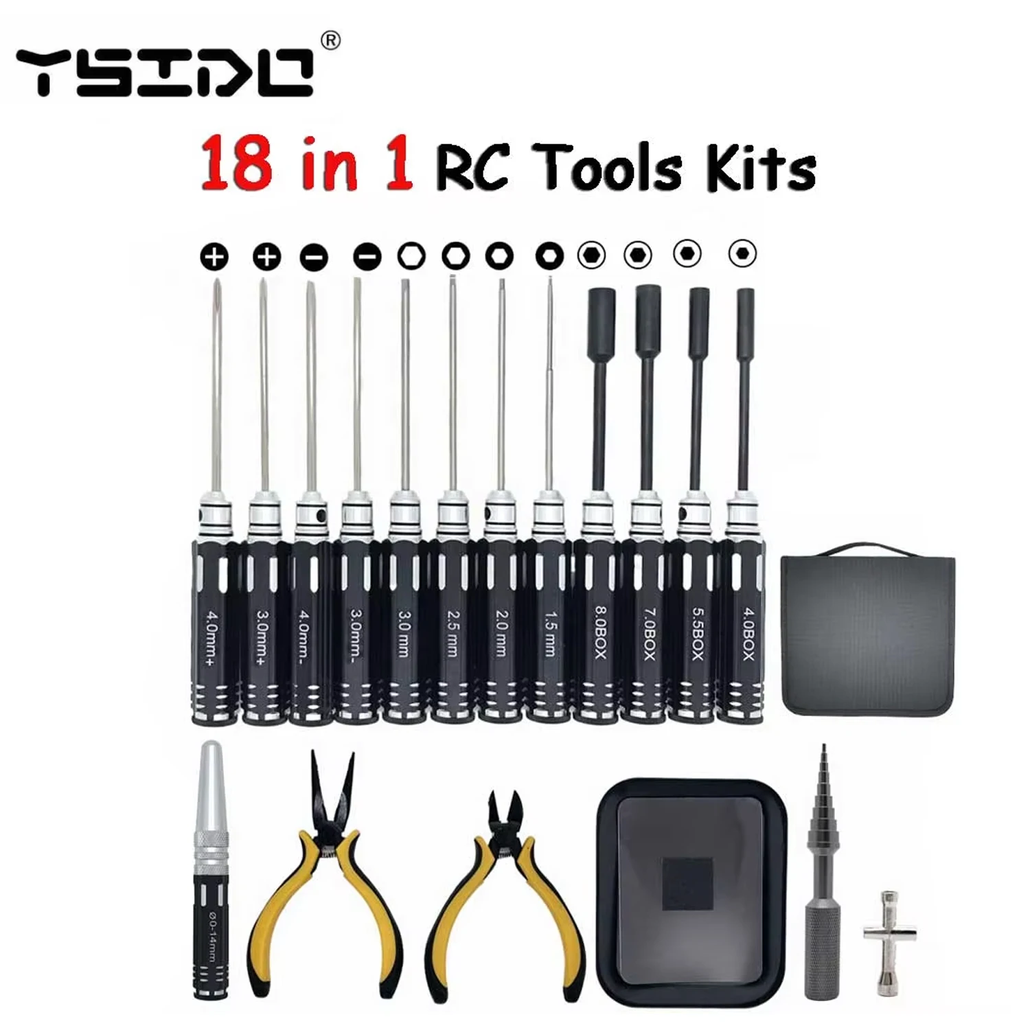 

RC Tools Kits 18 in 1 Screwdriver Pliers Hex Sleeve Socket Spanner Repair Box Set for Repairing RC Airplanes Rc Car Model Toys