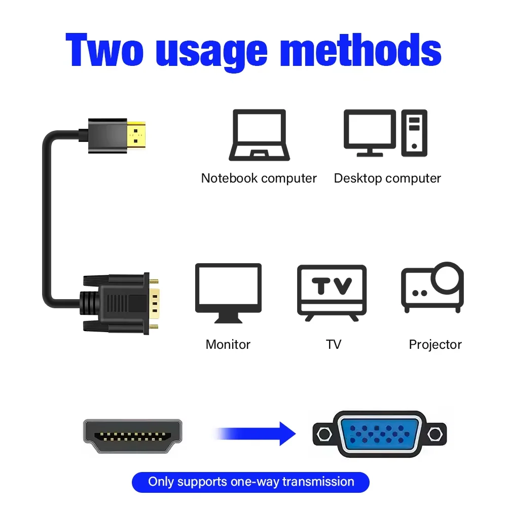 HDMI-Compatible to VGA Adapter Video Audio Male Converter 1.8M FHD 1920*1080P For Desktop Laptop PC TV Monitor Projector