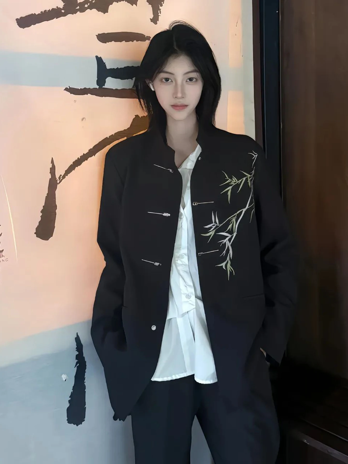 

Новый китайский мужской костюм из бамбука с вышивкой, пиджак с воротником-стойкой, повседневный модный костюм Zhongan