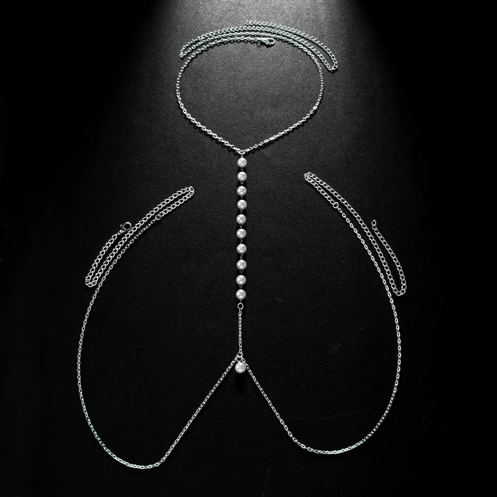 Stonefans Fashion Round Pearl Metal Bra Chain Body Jewekry for Women Summer Decorate Cross Bra Necklace Harness Body Chain
