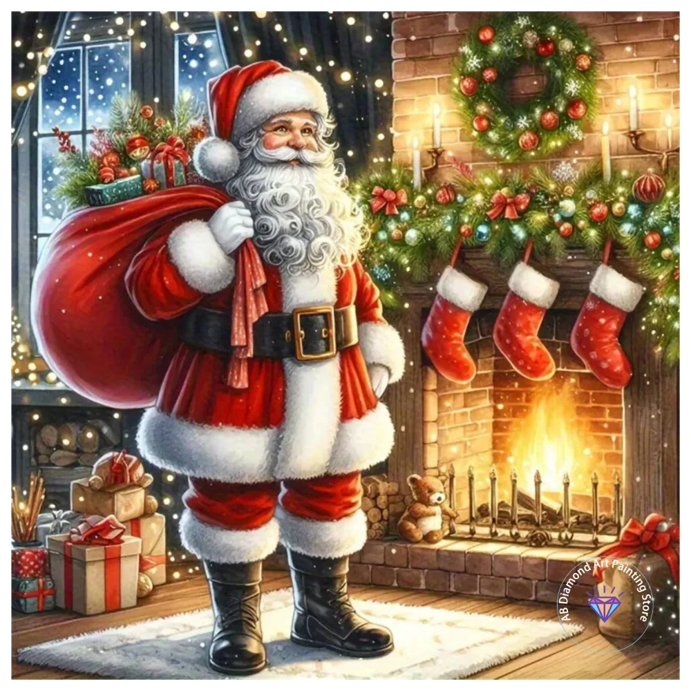 

Santa Claus Portrait AB Diamond Painting Kit Square Round Diamond 5D DIY Mosaic Handmade Art Christmas Exquisite Gift Home Decor
