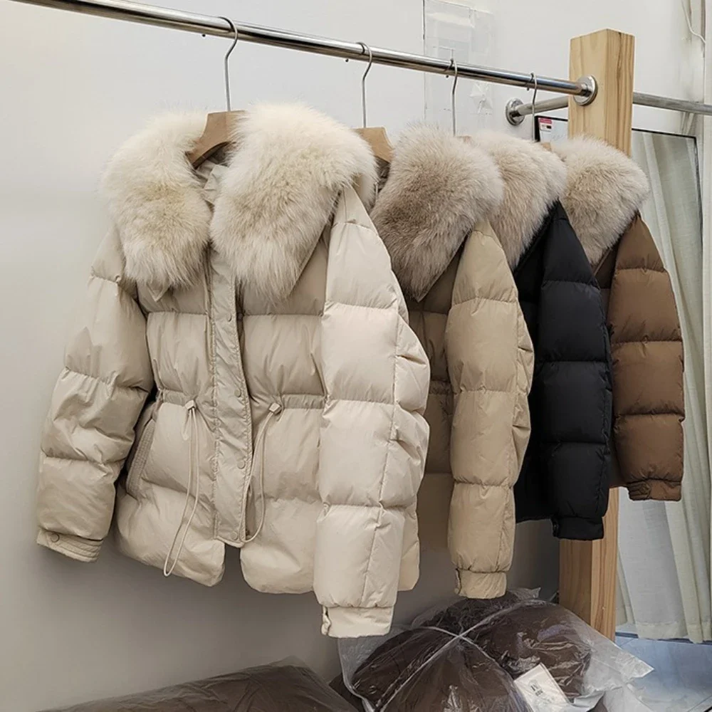 

Куртка из натурального лисьего меха, осенне-зимняя женская одежда, модная теплая куртка-пуховик из натурального лисьего меха, женское пальто на белом утином пуху