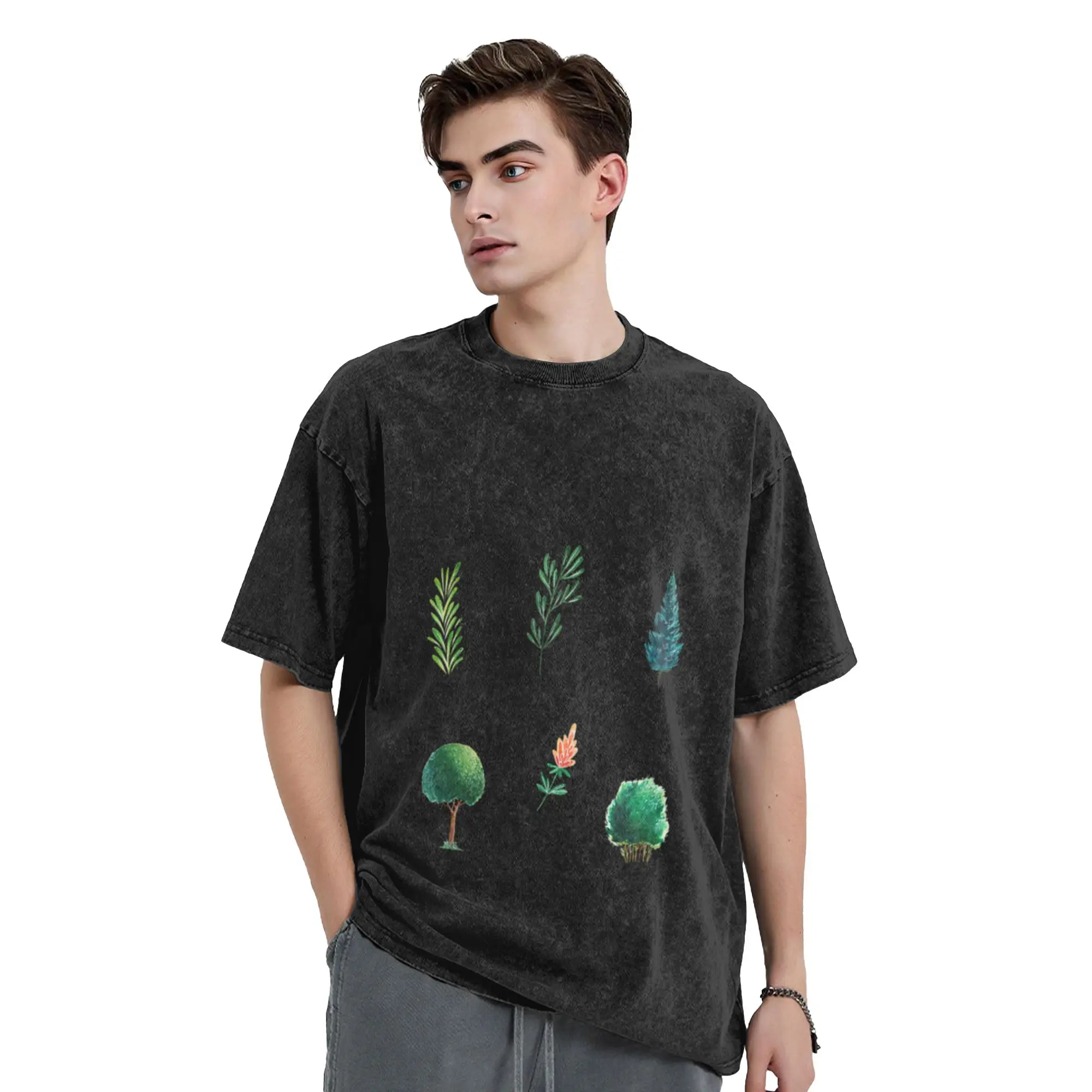 Watercolor plants pattern  Classic Comfort A Vintage Oversized Cotton Unisex T-Shirts