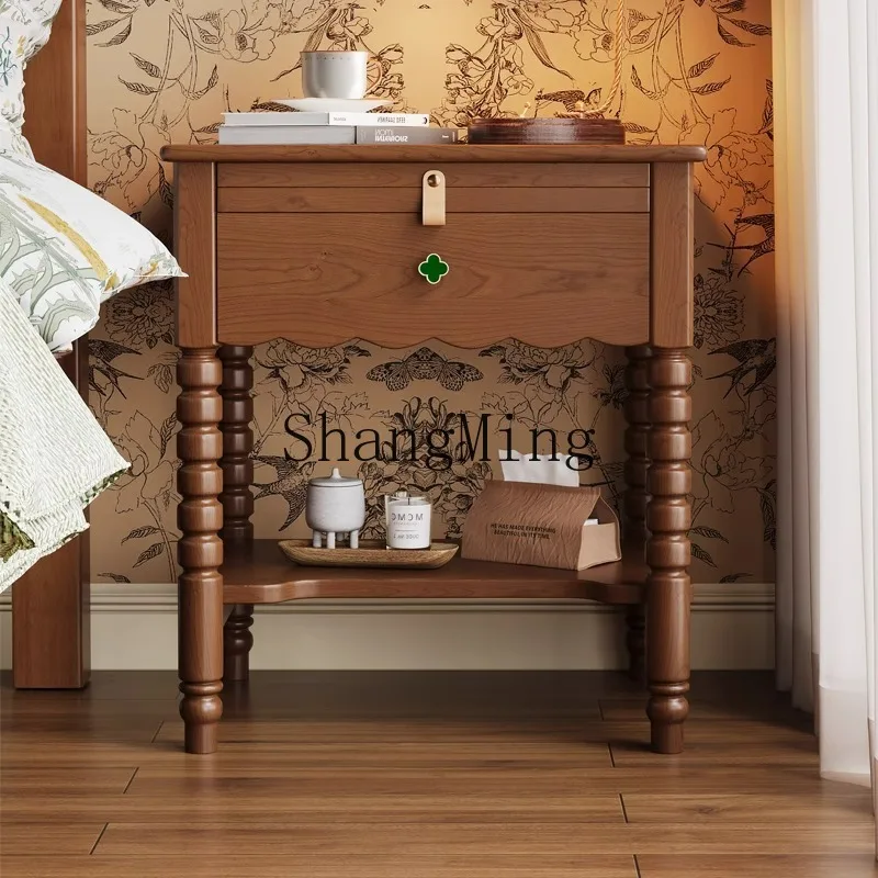 

ZYY retro style solid wood bedside table simple modern bedroom home locker medium antique storage cabinet