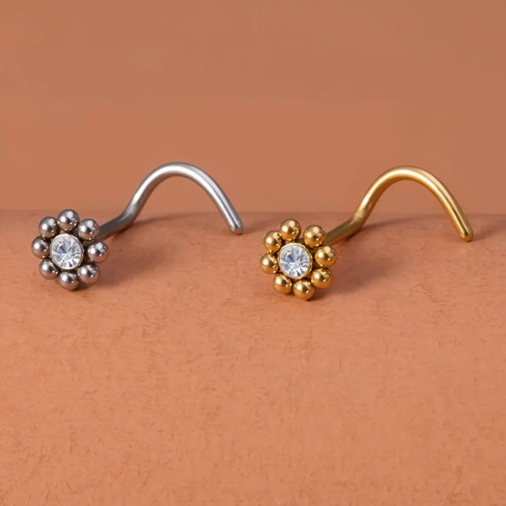 1pc of Flower-Shaped Screw Nose Stud Piercing Stainless Steel a Cute Nostril Pin Designed for Women and Men Trendy Body Jewelry