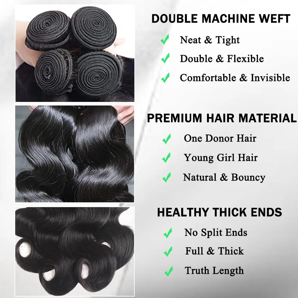 Bundles de cheveux humains Body Wave, cheveux vierges brésiliens, 100% non transformés, noir naturel, 10-26 faisceaux, 12A