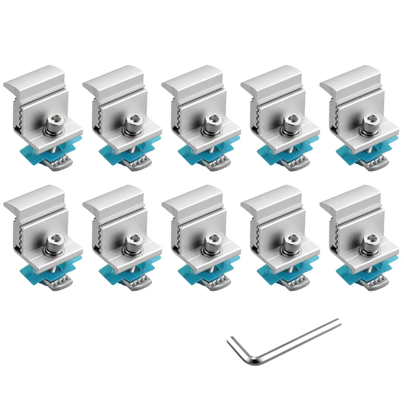 B08B-Solar Panel Mounting Bracket Kit- Adjustable End Clamps(10Pcs), For Unistrut, 30-50Mm Aluminum With Nuts& Bolts