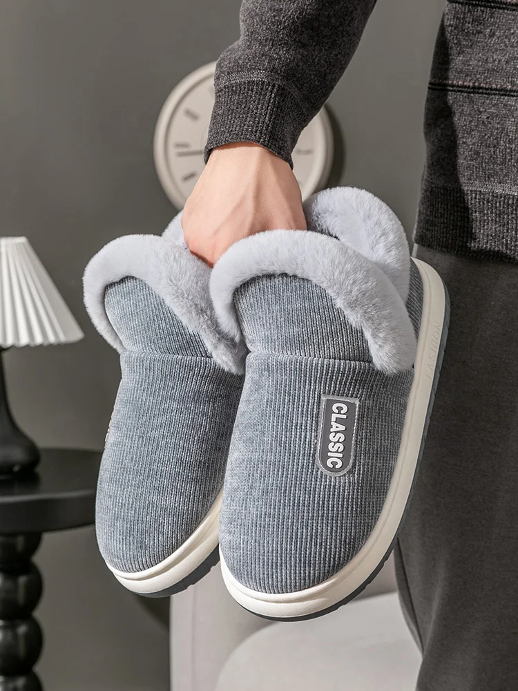 Herren-Winterhausschuhe für den Innenbereich, rutschfeste, warme, mit Plüsch gefütterte Slip-On-Stiefeletten mit Rücken für den Heimkomfort im Freien – Detail 12