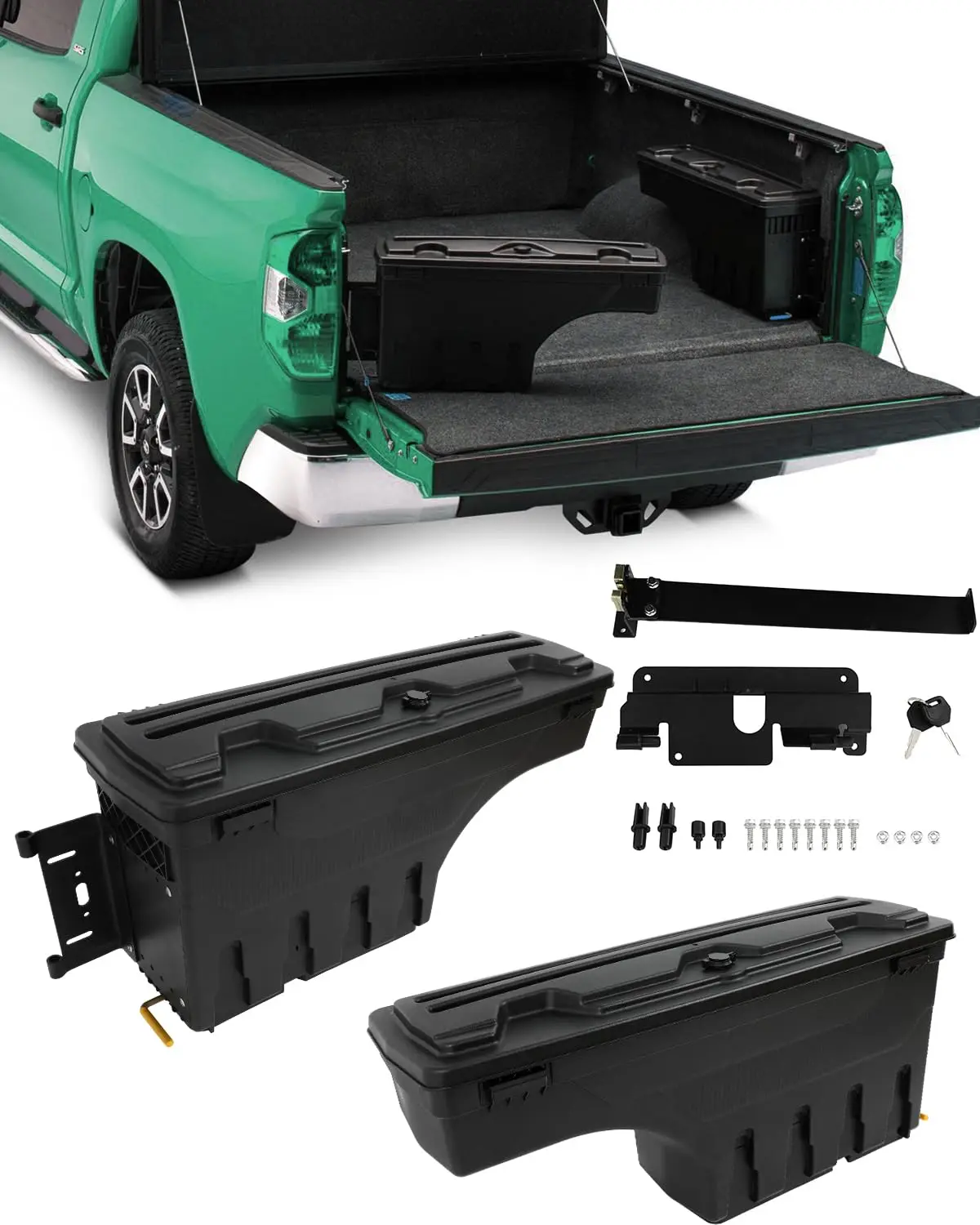 Truck Bed Tool Box for Chevrolet Silverado for GMC Sierra 2008-2019 Left & Right Side,Multi-Compartment Dividers Organized