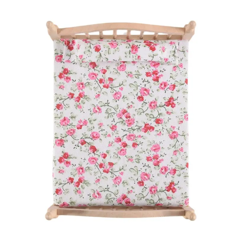 

WOTT-1:12 Кукольный домик Спальня Мини-цветочная двуспальная кровать Мебель для сцены Аксессуары для кукольного домика