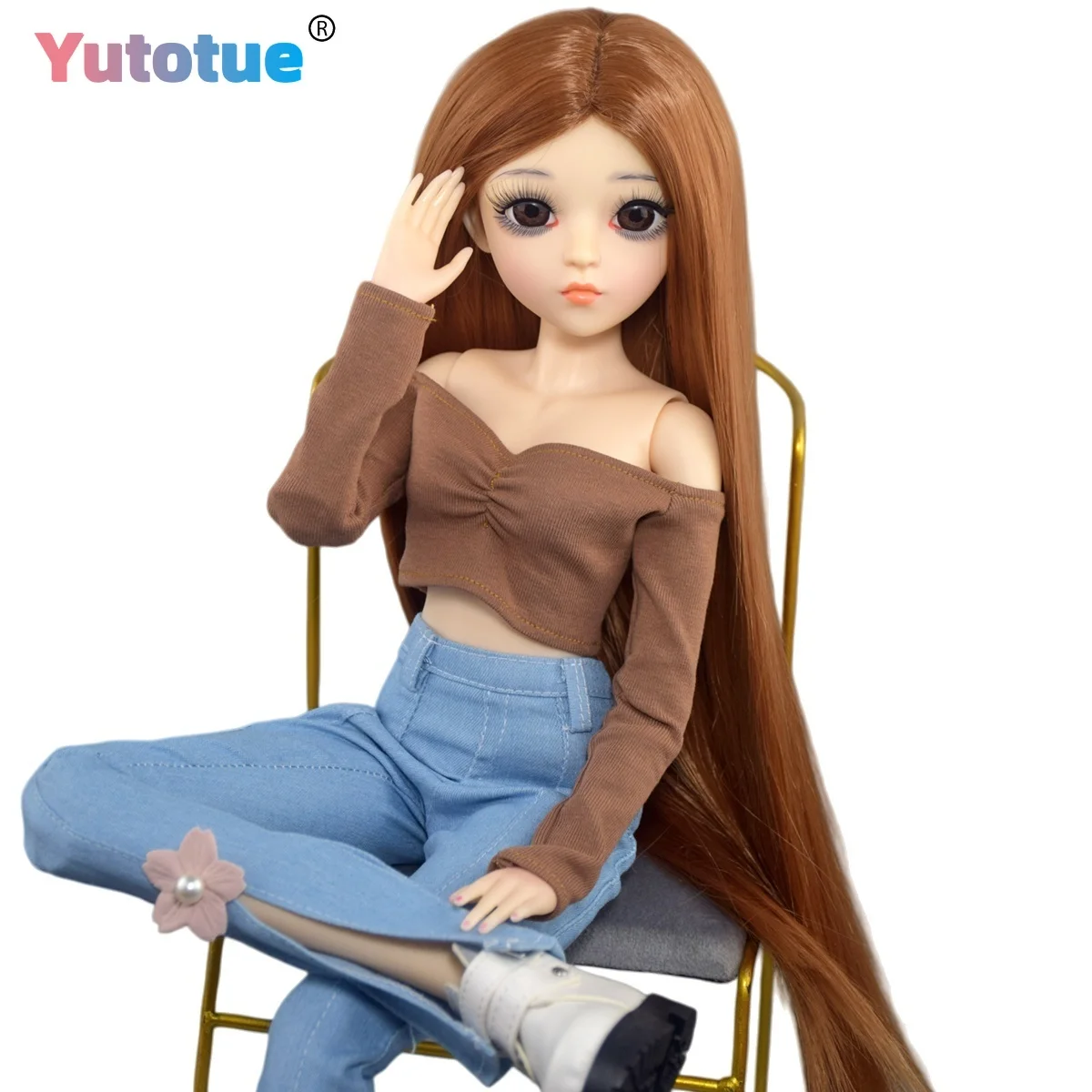 

YUTOTUE 60 см, кукла для девочек, игрушка BJD, 18 суставов, тело с модной одеждой, прямые парики, реалистичные