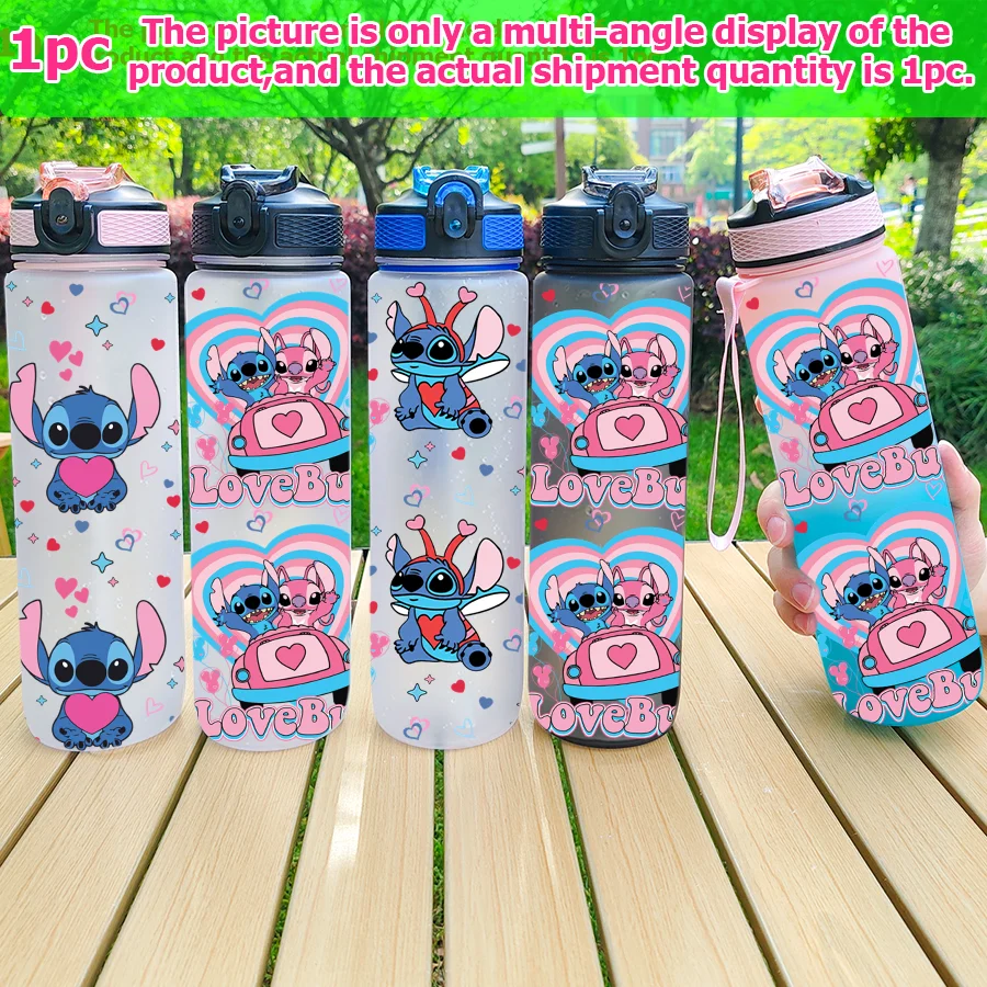 1 Stück Disney, Stitch, Love bedruckt 23–32 Unzen verschiedene Kunststoff-Wasserflaschen tragbare Sport-Wasserbecher Geburtstagsgeschenke