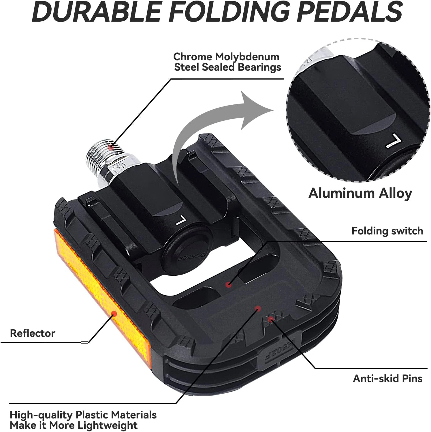 Folding Bike Pedals Bicycle Foldable Pedals with Aluminum, Universal 9/16 inch Non-Slip Cycling Pedals