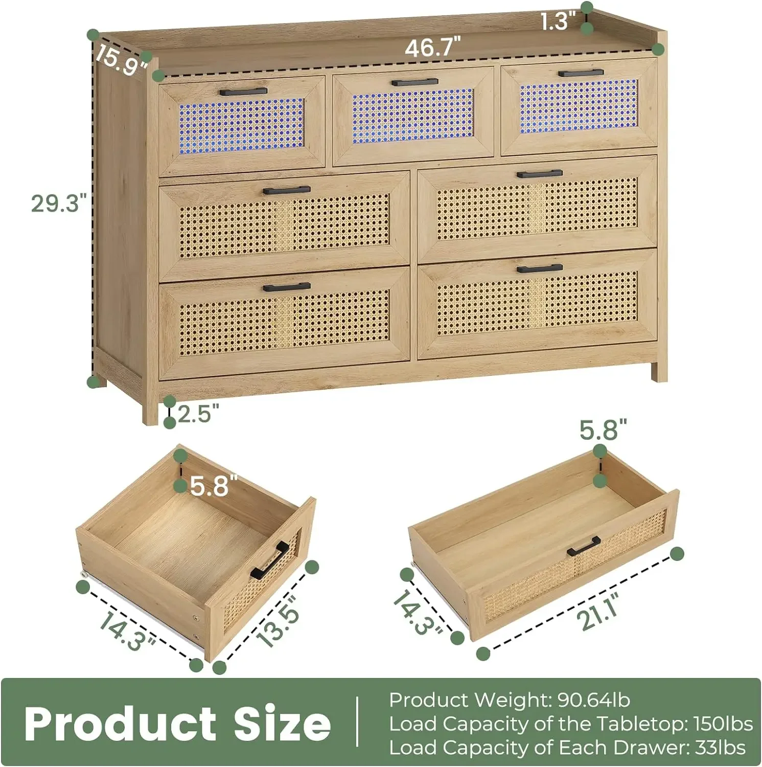 Vestidor para dormitorio con luz Led, cajones de ratán Natural, vestidores y cofres de cajones, vestidor largo de madera para dormitorio