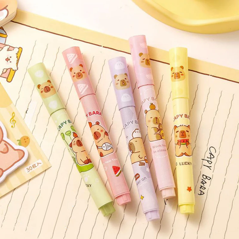 6 Stuks Cartoon Mode Capybara Markeerstift Set Markeerpen Leuke Hand Account Pen Student Briefpapier Kantoorbenodigdheden Geschenken