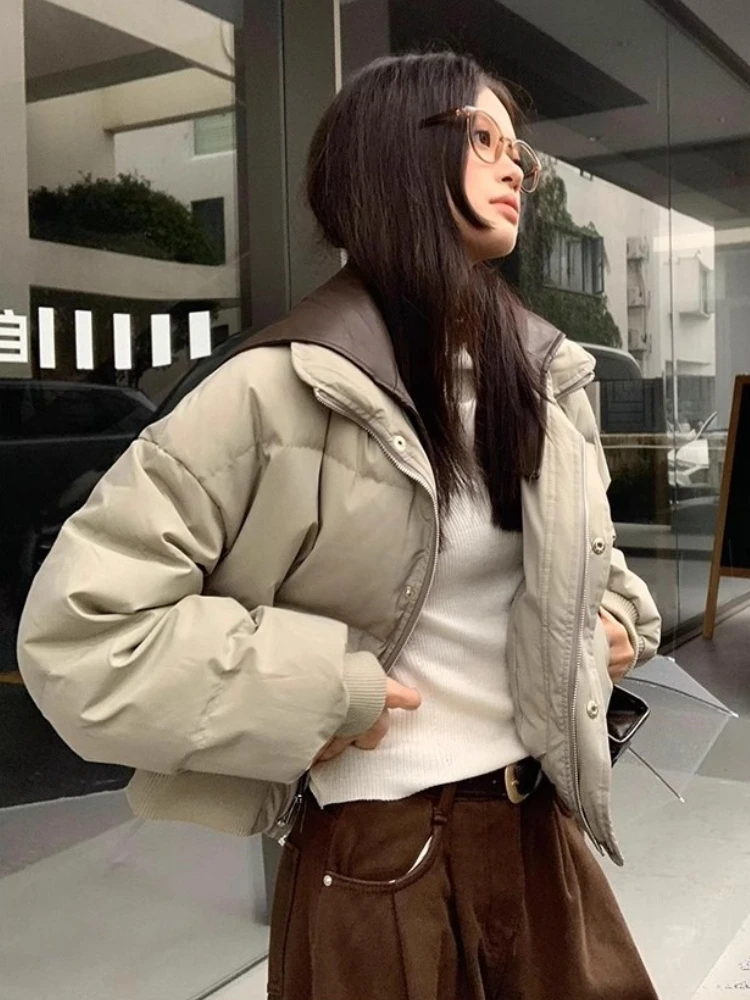 패션 겨울 디자인 지퍼 코튼 코트 여성 시크 캐주얼 패치워크 Y2K 재킷 탑스 하라주쿠 우아한 한국 인기 의류